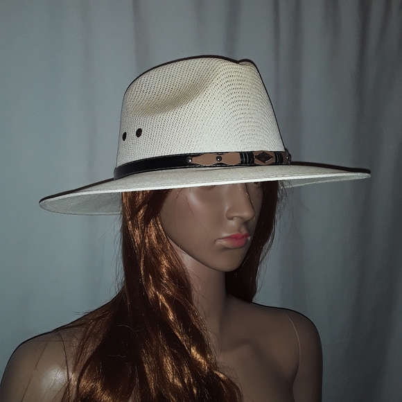 Moksman Hats Unisex Made in Mexico Large Tan Straw Cowboy Hat w/ Decals Accents - Picture 5 of 14